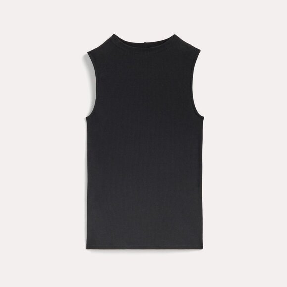 NWT Everlane Women's Luxe Rib Funnel-Neck Tank in Black, Size Small, Cotton - Picture 3 of 5